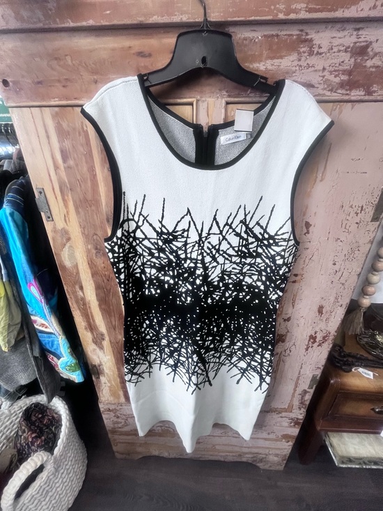 Calvin Klein Dresses & Skirts - Calvin Klein White Dress with Black Abstract Waist Pattern